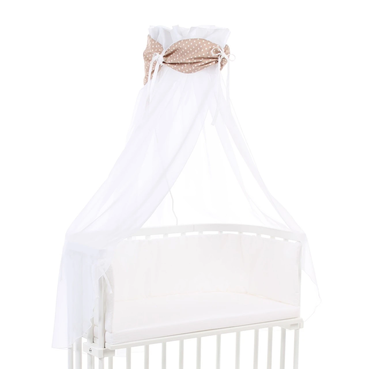 Babybay Himmel Organic Cotton Mit Schleife Passend Für Alle Modelle, Hellbraun Sterne Weiß 3 Babybay Himmel Organic Cotton Mit Schleife Passend Für Alle Modelle, Hellbraun Sterne Weiß