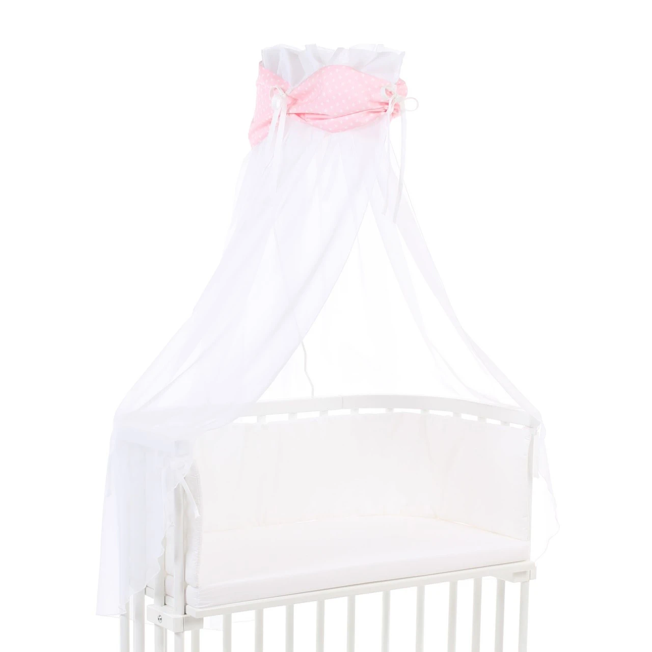 Babybay Himmel Organic Cotton Mit Schleife Passend Für Alle Modelle, Rose Sterne Weiß 3 Babybay Himmel Organic Cotton Mit Schleife Passend Für Alle Modelle, Rose Sterne Weiß