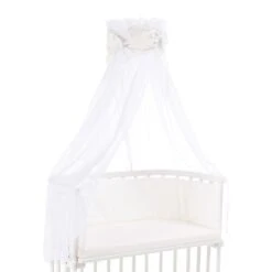 Babybay Himmel Organic Cotton Mit Schleife Passend Für Alle Modelle, Weiß Glitzersterne Rosé