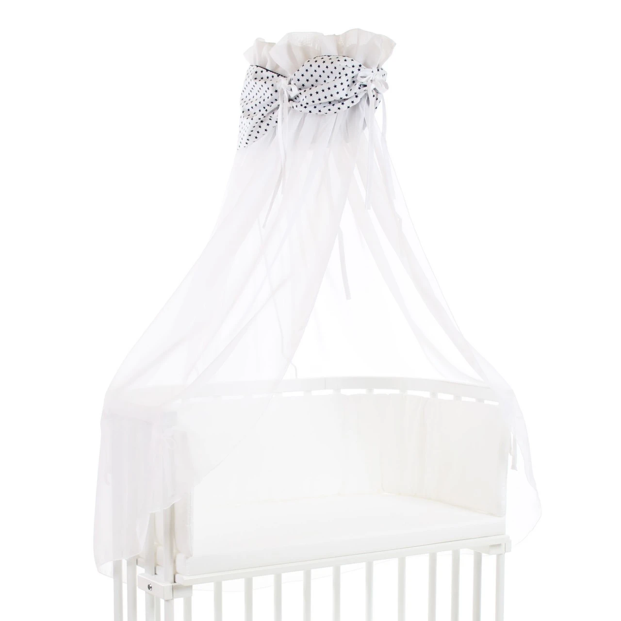 Babybay Himmel Organic Cotton Mit Schleife Passend Für Alle Modelle, Weiß Sterne Blau 3 Babybay Himmel Organic Cotton Mit Schleife Passend Für Alle Modelle, Weiß Sterne Blau