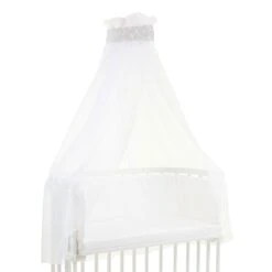 Babybay Himmel Piqué Mit Band Passend Für Alle Modelle, Perlgrau Sterne Weiß