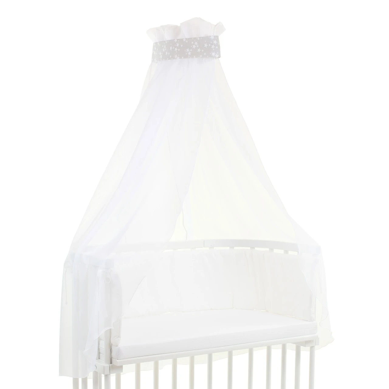 Babybay Himmel Piqué Mit Band Passend Für Alle Modelle, Perlgrau Sterne Weiß 3 Babybay Himmel Piqué Mit Band Passend Für Alle Modelle, Perlgrau Sterne Weiß