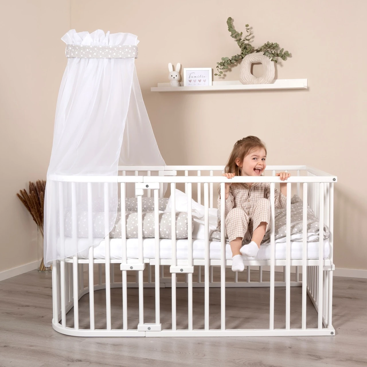 Babybay Himmel Piqué Mit Band Passend Für Alle Modelle, Perlgrau Sterne Weiß 9 Babybay Himmel Piqué Mit Band Passend Für Alle Modelle, Perlgrau Sterne Weiß – Bild 7