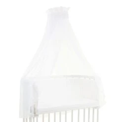 Babybay Himmel Piqué Mit Band Passend Für Alle Modelle, Weiß Punkte Perlgrau