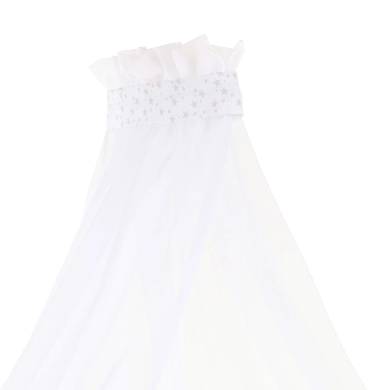 Babybay Himmel Piqué Mit Band Passend Für Alle Modelle, Weiß Sterne Perlgrau 5 Babybay Himmel Piqué Mit Band Passend Für Alle Modelle, Weiß Sterne Perlgrau – Bild 3