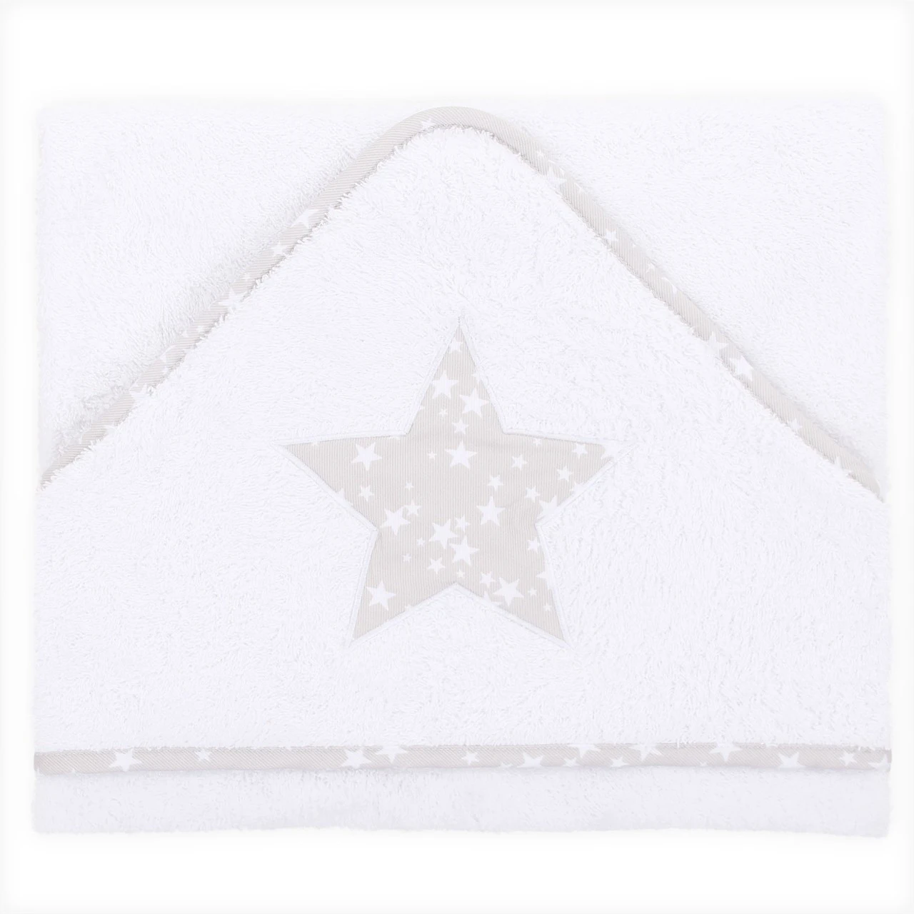 Babybay Kapuzenhandtuch 100x100 Cm Inkl. Zwei Waschlappen, Weiß Applikation Stern Perlgrau 4 Babybay Kapuzenhandtuch 100x100 Cm Inkl. Zwei Waschlappen, Weiß Applikation Stern Perlgrau – Bild 2