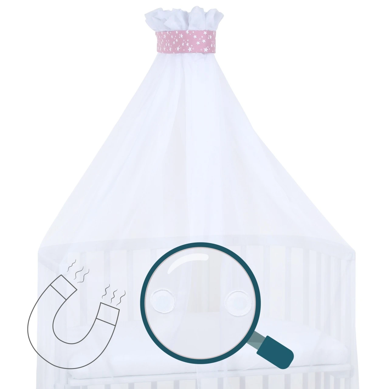 Babybay Moskitoschutz Und Himmel Piqué Mit Band Passend Für Alle Modelle Bis 96 Cm Länge, Beere Sterne Weiß 7 Babybay Moskitoschutz Und Himmel Piqué Mit Band Passend Für Alle Modelle Bis 96 Cm Länge, Beere Sterne Weiß – Bild 5