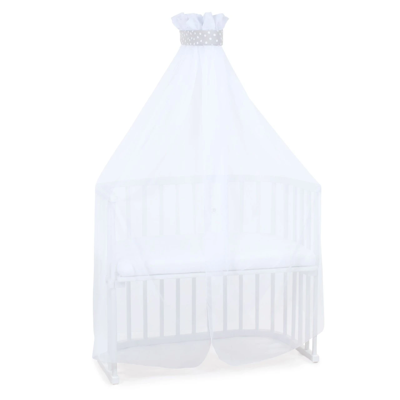 Babybay Moskitoschutz Und Himmel Piqué Mit Band Passend Für Alle Modelle Bis 96 Cm Länge, Perlgrau Punkte Weiß 3 Babybay Moskitoschutz Und Himmel Piqué Mit Band Passend Für Alle Modelle Bis 96 Cm Länge, Perlgrau Punkte Weiß