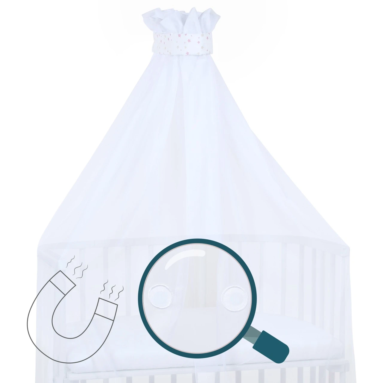 Babybay Moskitoschutz Und Himmel Piqué Mit Band Passend Für Alle Modelle Bis 96 Cm Länge, Weiß Sternemix Sand/beere 7 Babybay Moskitoschutz Und Himmel Piqué Mit Band Passend Für Alle Modelle Bis 96 Cm Länge, Weiß Sternemix Sand/beere – Bild 5