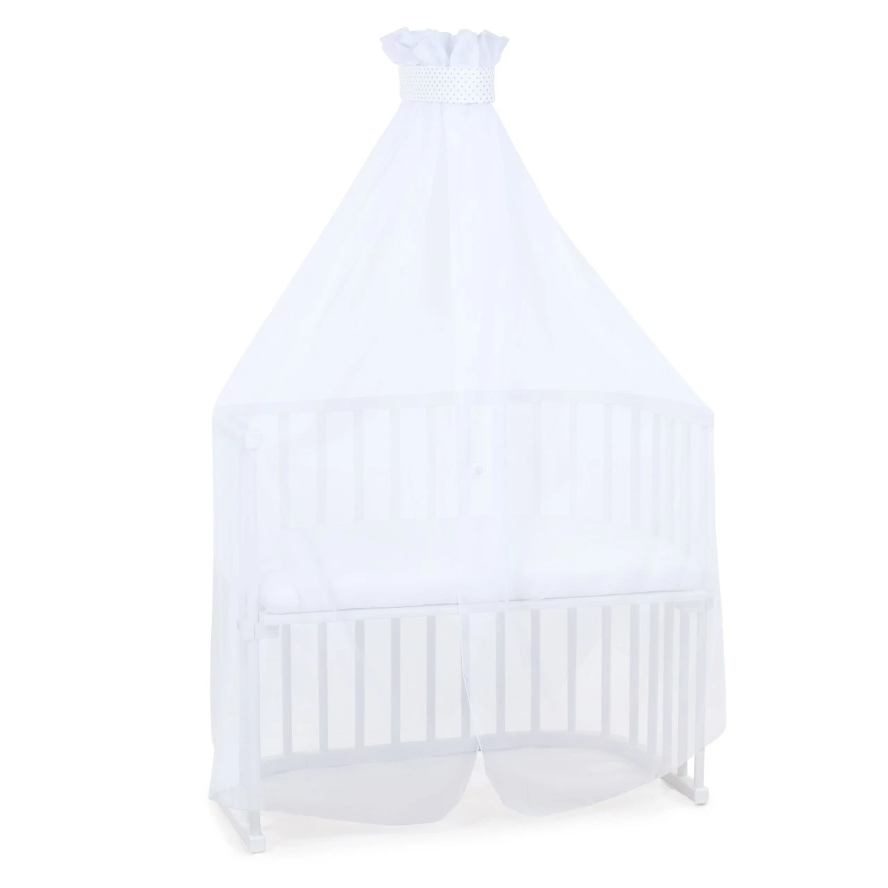 Babybay Moskitoschutz Und Himmel Piqué Mit Band Passend Für Alle Modelle Bis 96 Cm Länge, Weiß Punkte Perlgrau 3 Babybay Moskitoschutz Und Himmel Piqué Mit Band Passend Für Alle Modelle Bis 96 Cm Länge, Weiß Punkte Perlgrau