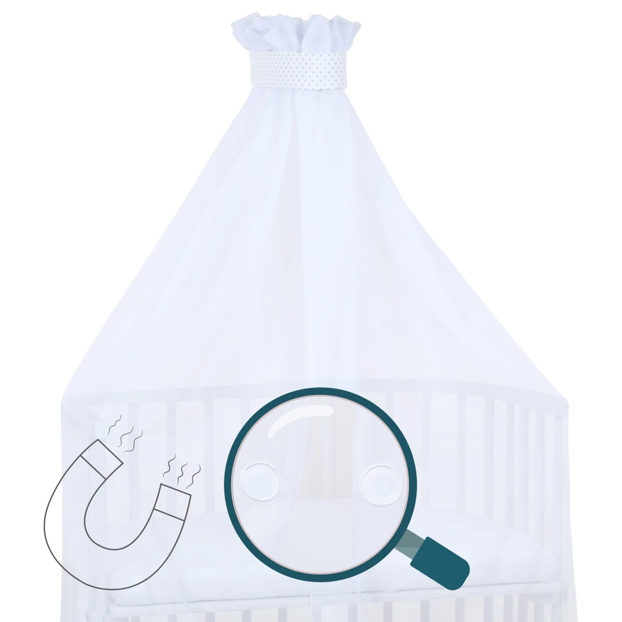 Babybay Moskitoschutz Und Himmel Piqué Mit Band Passend Für Alle Modelle Bis 96 Cm Länge, Weiß Punkte Perlgrau 7 Babybay Moskitoschutz Und Himmel Piqué Mit Band Passend Für Alle Modelle Bis 96 Cm Länge, Weiß Punkte Perlgrau – Bild 5