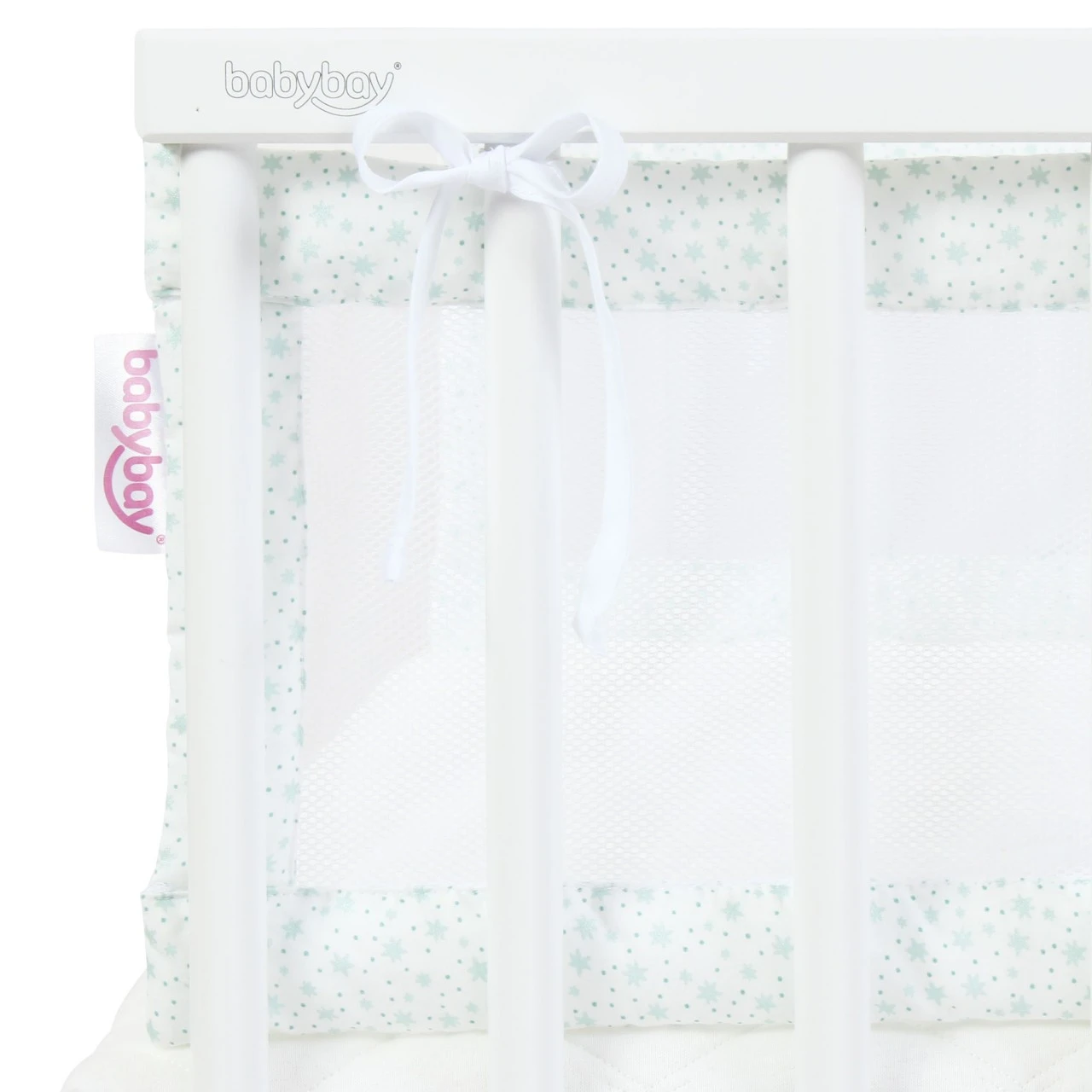Babybay Nestchen Mesh Passend Für Modell Maxi, Boxspring, Comfort Und Comfort Plus, Weiß Glitzersterne Mint 5 Babybay Nestchen Mesh Passend Für Modell Maxi, Boxspring, Comfort Und Comfort Plus, Weiß Glitzersterne Mint – Bild 3