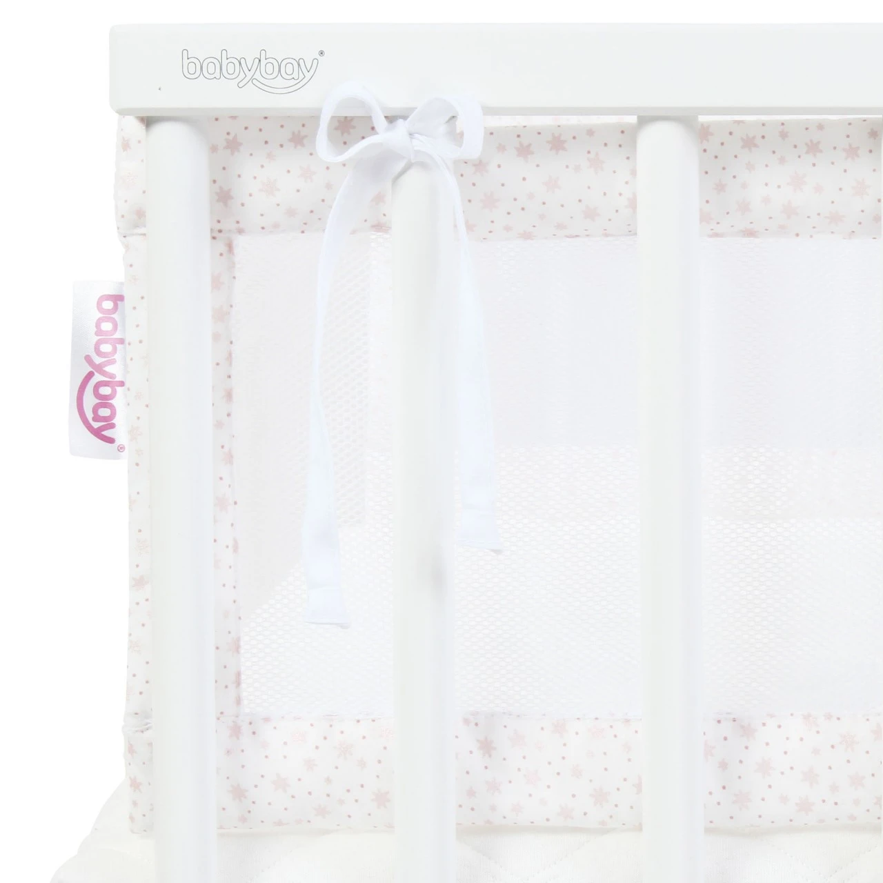 Babybay Nestchen Mesh Passend Für Modell Original, Weiß Glitzersterne Rosé 5 Babybay Nestchen Mesh Passend Für Modell Original, Weiß Glitzersterne Rosé – Bild 3