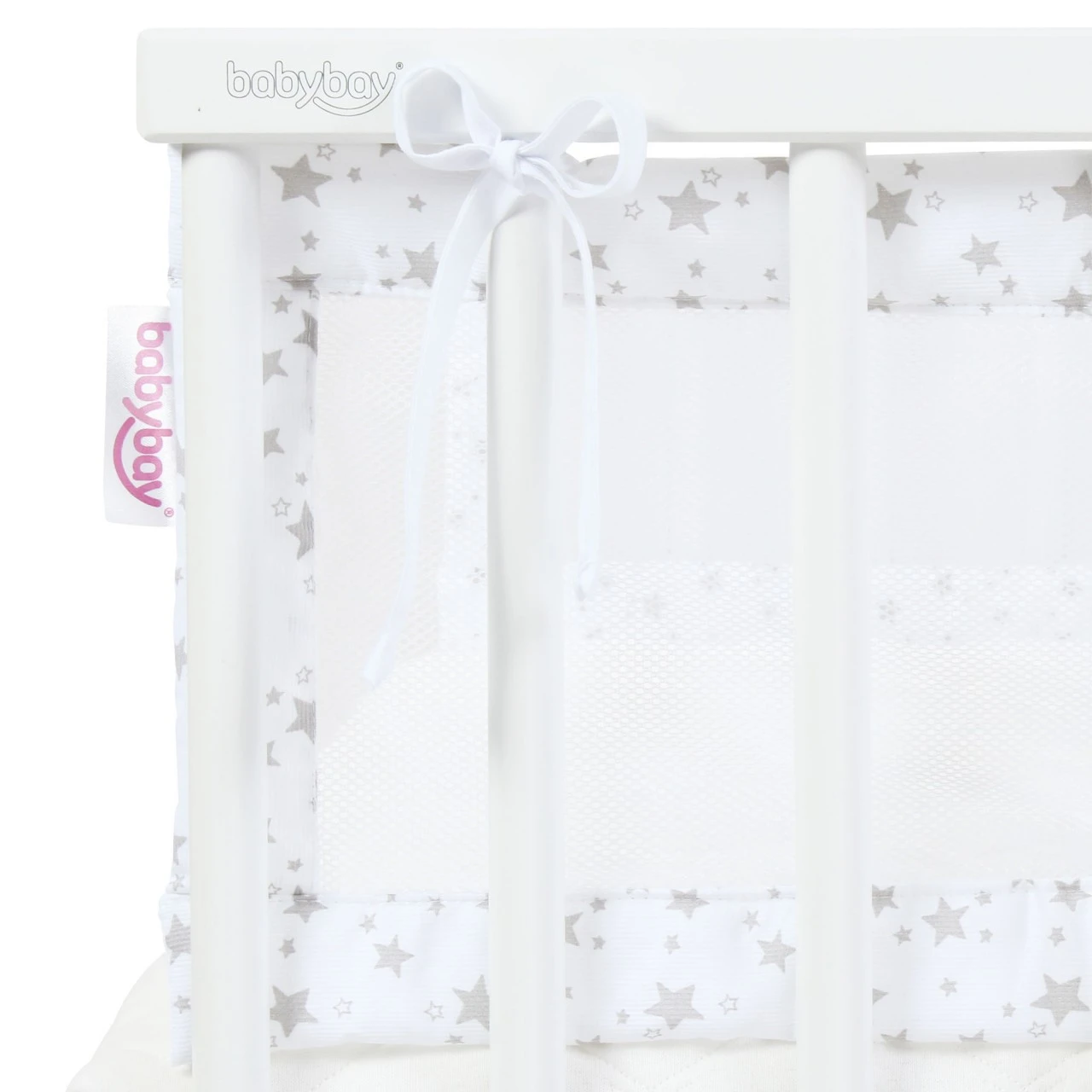 Babybay Nestchen Mesh-Piqué Passend Für Modell Boxspring XXL, Weiß Sterne Perlgrau 5 Babybay Nestchen Mesh-Piqué Passend Für Modell Boxspring XXL, Weiß Sterne Perlgrau – Bild 3