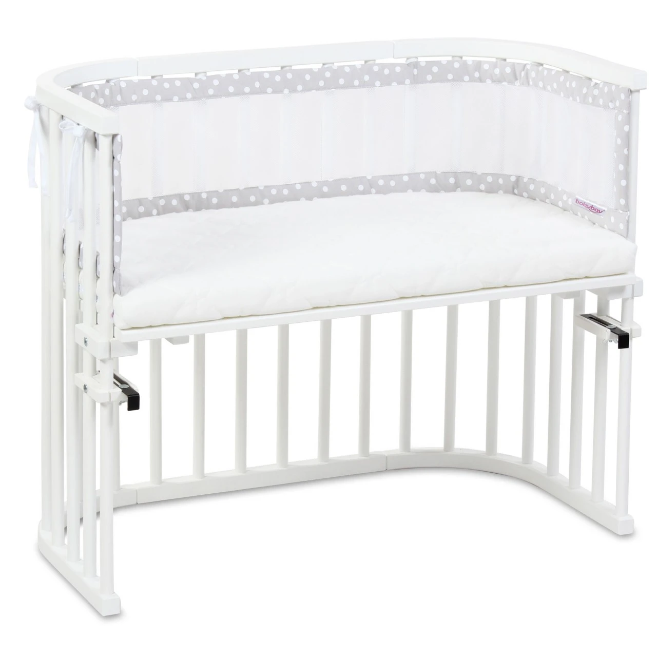 Babybay Nestchen Mesh-Piqué Passend Für Modell Original, Perlgrau Punkte Weiß 7 Babybay Nestchen Mesh-Piqué Passend Für Modell Original, Perlgrau Punkte Weiß – Bild 5