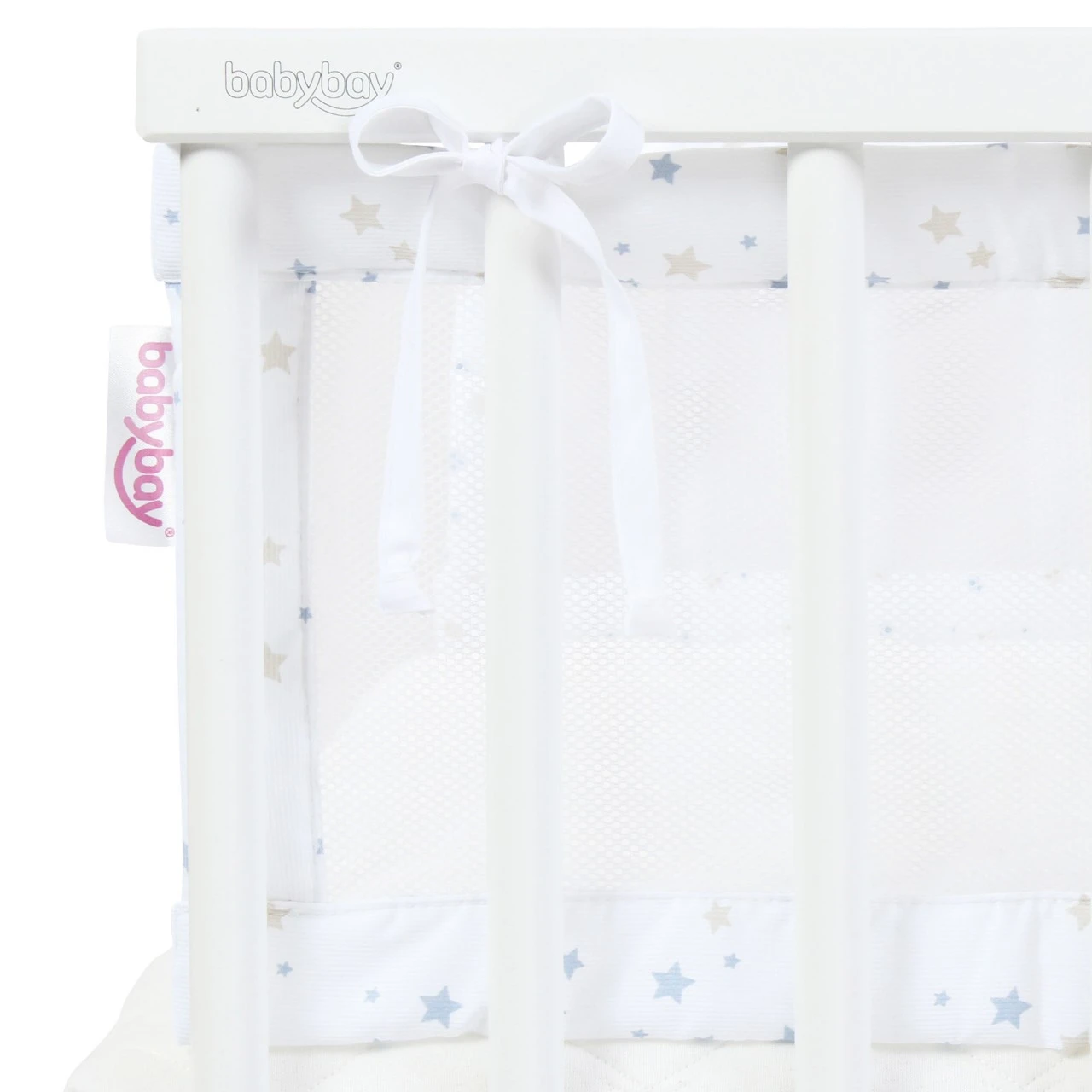 Babybay Nestchen Mesh-Piqué Passend Für Modell Original, Weiß Sternemix Sand/azurblau 5 Babybay Nestchen Mesh-Piqué Passend Für Modell Original, Weiß Sternemix Sand/azurblau – Bild 3