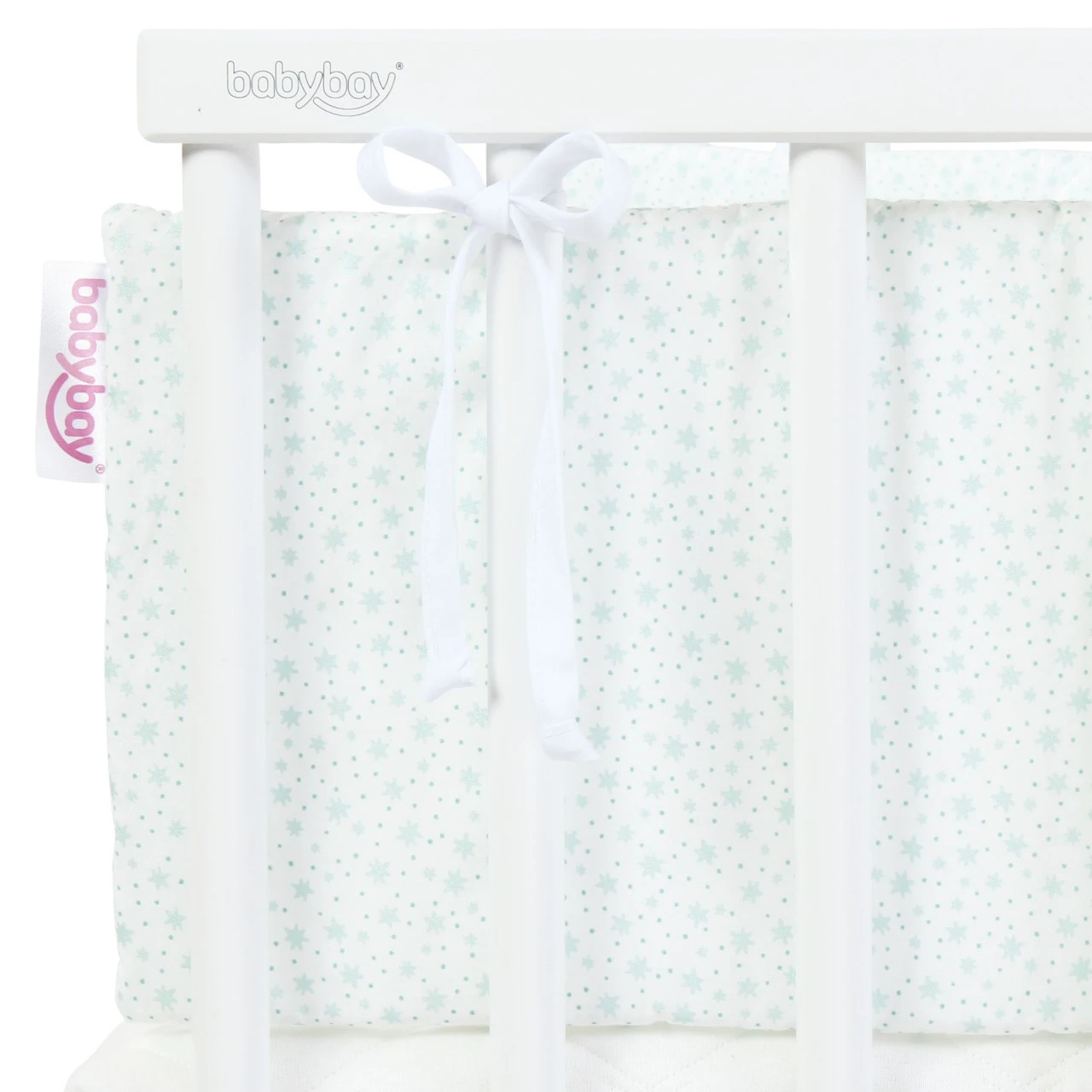 Babybay Nestchen Organic Cotton Passend Für Modell Maxi, Boxspring, Comfort Und Comfort Plus, Weiß Glitzersterne Mint 5 Babybay Nestchen Organic Cotton Passend Für Modell Maxi, Boxspring, Comfort Und Comfort Plus, Weiß Glitzersterne Mint – Bild 3