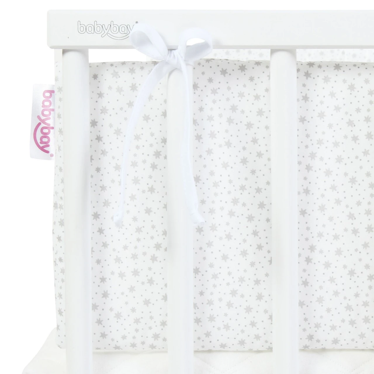 Babybay Nestchen Organic Cotton Passend Für Modell Original, Weiß Glitzersterne Silber 5 Babybay Nestchen Organic Cotton Passend Für Modell Original, Weiß Glitzersterne Silber – Bild 3