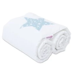 Baby Produkte Geschäft 5 Babybay Nestchen Piqué Passend Für Modell Boxspring XXL, Weiß Applikation Stern Azurblau Sterne Weiß