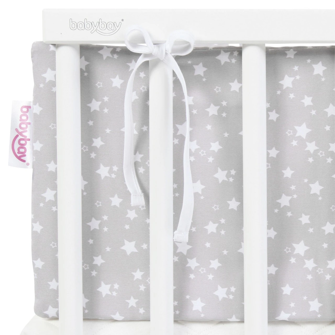 Babybay Nestchen Piqué Passend Für Modell Original, Perlgrau Sterne Weiß 5 Babybay Nestchen Piqué Passend Für Modell Original, Perlgrau Sterne Weiß – Bild 3