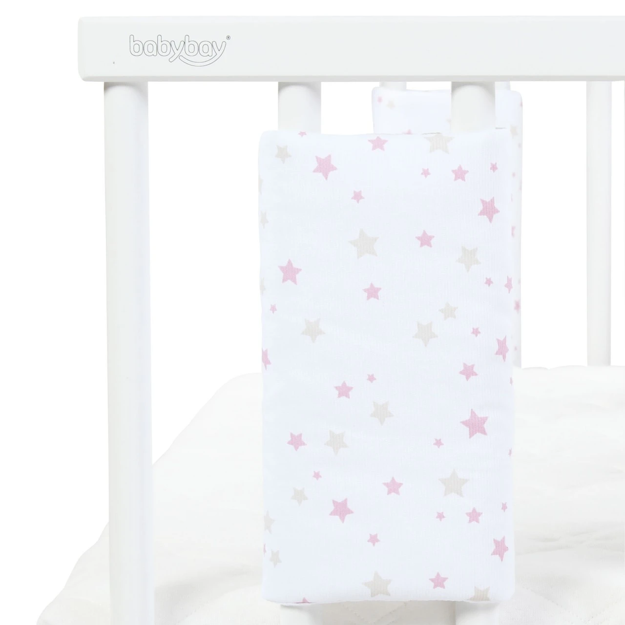 Babybay Nestchen Ultrafresh Piqué Passend Für Modell Maxi, Boxspring, Comfort, Midi Und Comfort Plus, Weiß Sternemix Sand/beere 5 Babybay Nestchen Ultrafresh Piqué Passend Für Modell Maxi, Boxspring, Comfort, Midi Und Comfort Plus, Weiß Sternemix Sand/beere – Bild 3