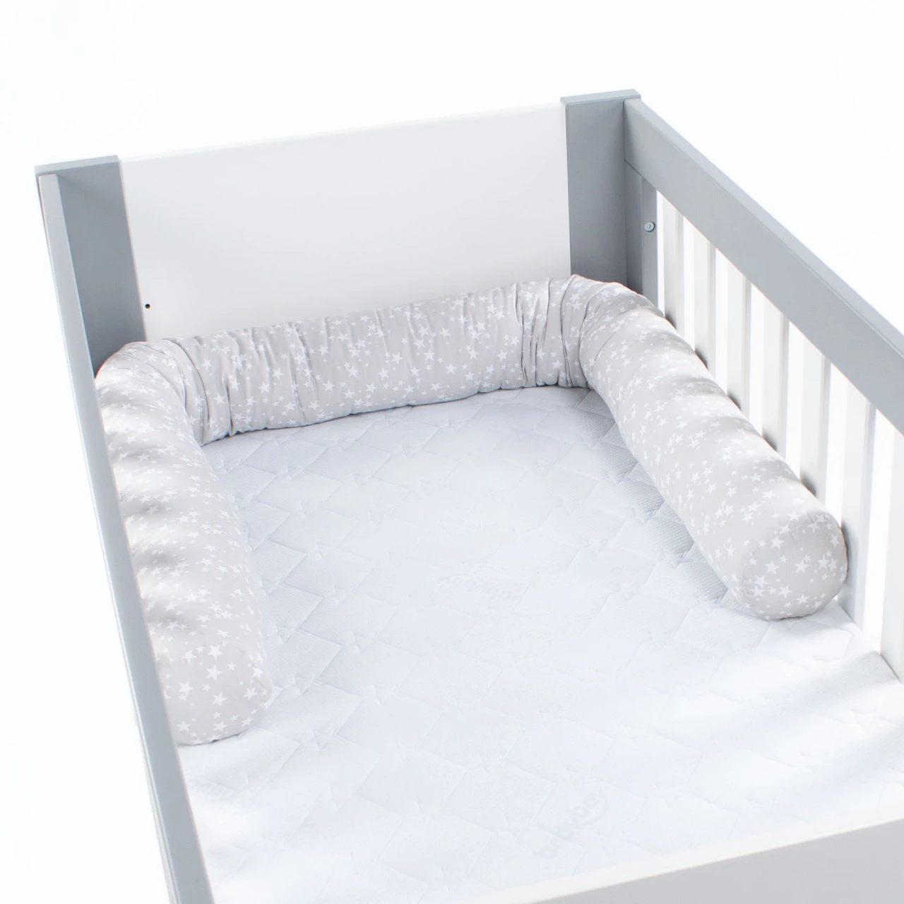 Babybay Nestchenschlange Piqué Passend Für Kinderbetten, Perlgrau Sterne Weiß 4 Babybay Nestchenschlange Piqué Passend Für Kinderbetten, Perlgrau Sterne Weiß – Bild 2